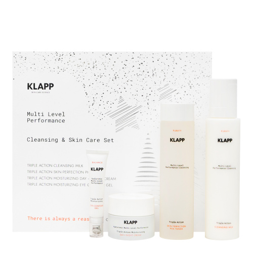 Klapp Набор очищение и увлажение Multi Level Performance Cleansing & Skin Care Set (молочко, тоник с PHA, увлаж крем день-ночь, увлаж гель для век)